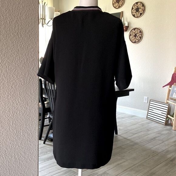 Zara Basic Black Shirt Dress Silver Zipper Pockets Short Sleeves S Oversize Boho - Picture 4 of 9